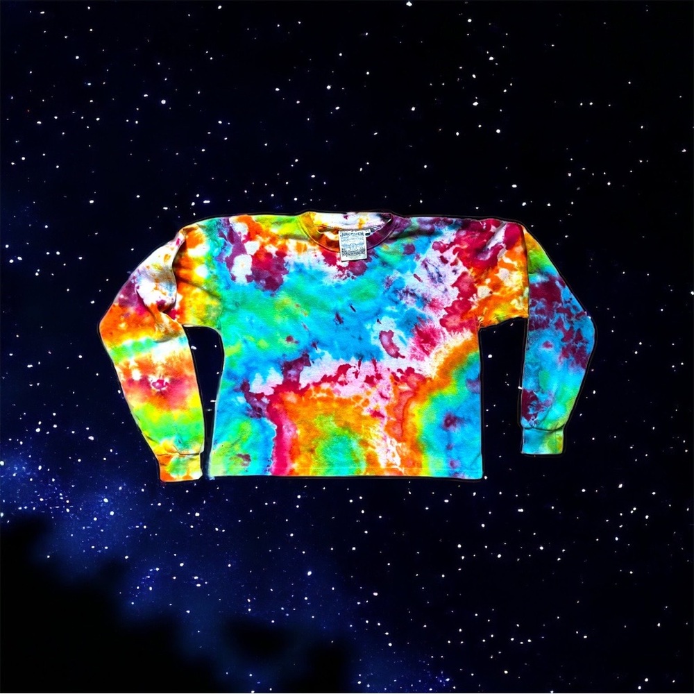 🌈 Organic Cotton + Hemp Reiki Infused Psychedelic Tie-Dye Cropped Long Sleeve